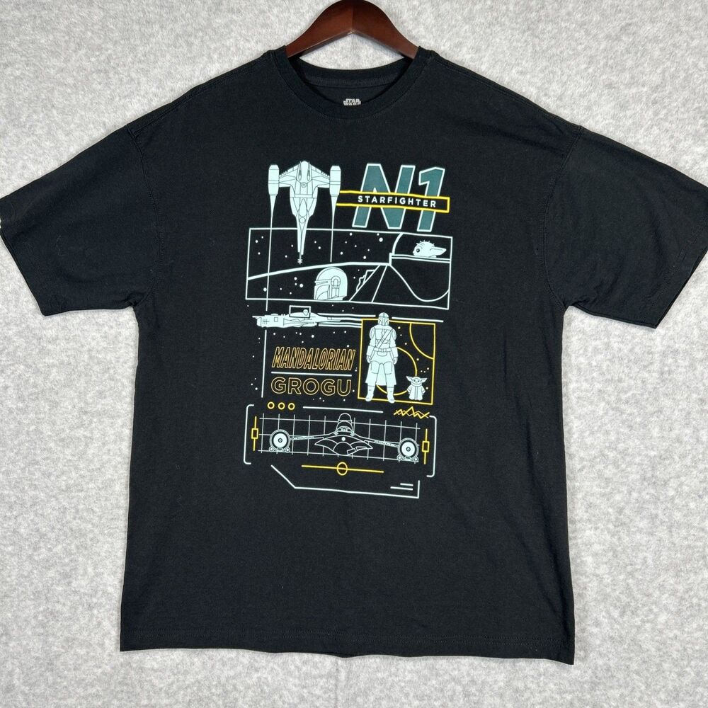 Star Wars Mandalorian Grogu N1 Starfighter T-Shirt Mens M Black Disney Store